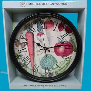 Michel Design Works Vegetable Kingdom Kitchen Wall Clock Metal & Glass Framed